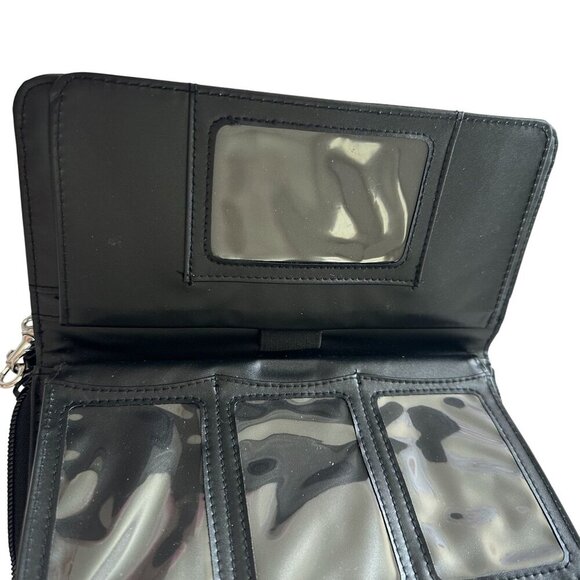 Black Faux Leather Wallet Women Wristlet Strap Multiple Card Slots Zipper Snap - Picture 4 of 15